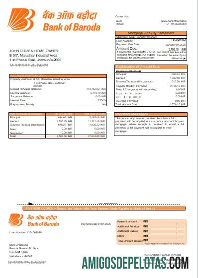 Extrato de hipoteca do Baroda Bank Of Baroda Bank Scr modelo